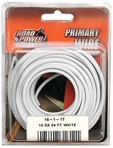 CCI 55667933 Primary Wire, 16 ga Wire, 60 VDC, Copper Conductor, White Sheath, 24 ft L