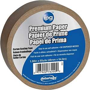 IPG 9341 Packaging Tape, 54.8 m L, 1.88 in W, Kraft Flat Back Paper Backing, Brown