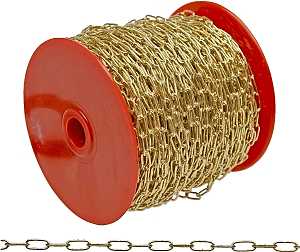 Campbell 0710717 Clock Chain, 7, 82 ft L, 15 lb Working Load, Brass