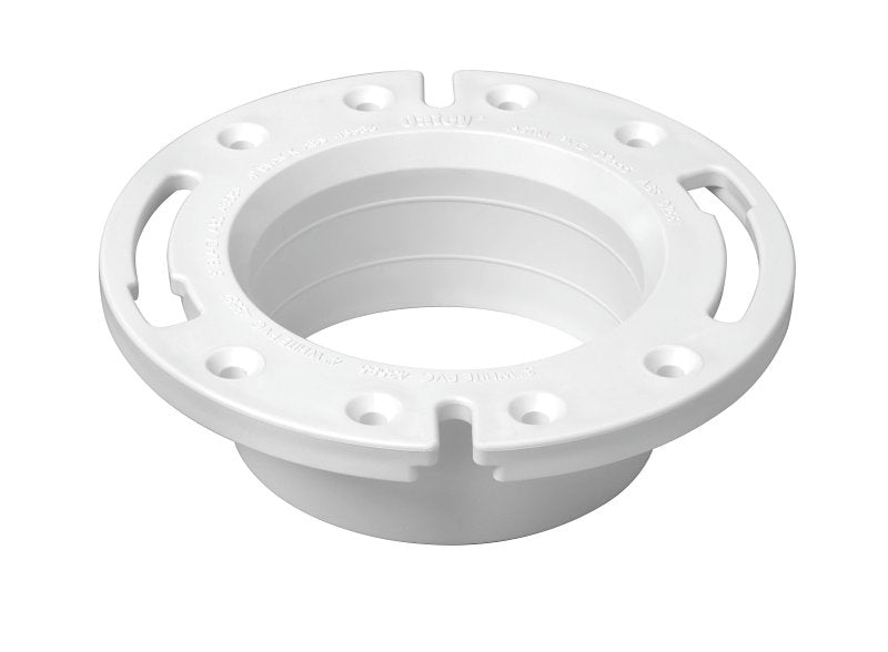 Oatey 43587 Closet Flange, 4 in Connection, PVC, White, For: Most Toilets
