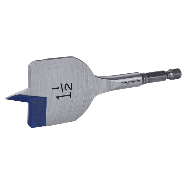 Irwin SPEEDBOR 87924 Spade Drill Bit, 1-1/2 in Dia, 4 in OAL, Short Length, Flat Flute, 1/4 in Dia Shank, Hex Shank