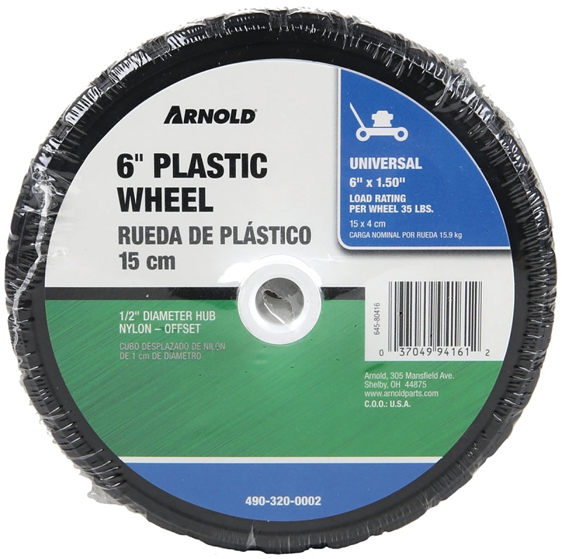 Arnold 490-320-0002 Lawn Mower Wheel, 6 x 1-1/2 in Tire, Diamond Tread, Plastic Rim