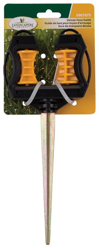 Landscapers Select GM-203 Hose Guide, 10-5/8 in OAL, Plastic Guide, Metal Spike, Black/Yellow