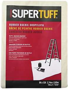 Trimaco Rubber-Duckie 80201 Drop Cloth, 12 ft L, 9 ft W, Butyl Backed Drapery Fabric, Beige/Cream