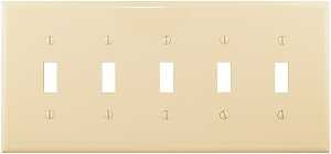 Eaton Wiring Devices PJ5V Wallplate, 10-1/2 in L, 4.88 in W, 5 -Gang, Polycarbonate, Ivory, High-Gloss