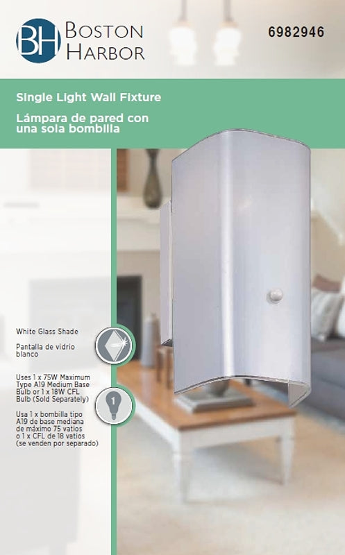 Boston Harbor V89WH01-4411H Wall Light Fixture, 75 W, 1-Lamp, A19 or CFL Lamp, Steel Fixture, White Fixture