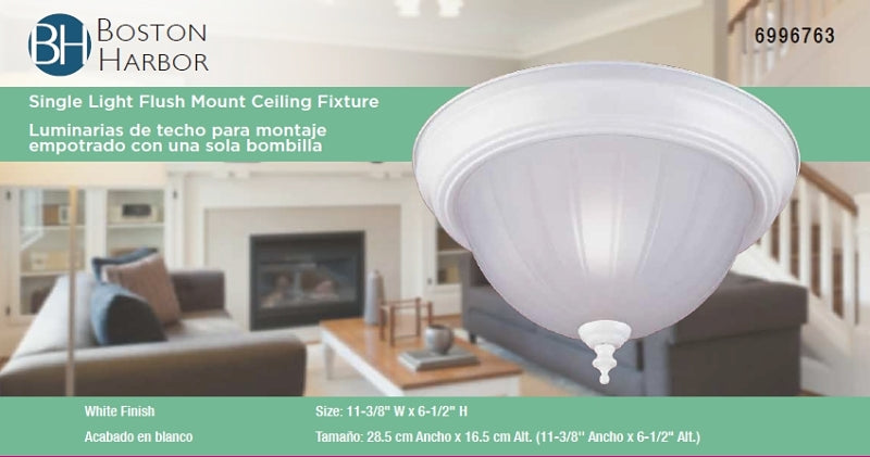 Boston Harbor F52WH01-8031-3L Ceiling Light Fixture, 0.5 A, 120 V, 60 W, 1-Lamp, A19 or CFL Lamp, Metal Fixture