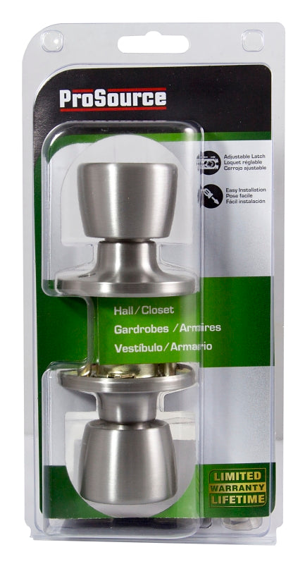 ProSource TS630V-PS Passage Knob, Metal, Stainless Steel, 2-3/8 to 2-3/4 in Backset, 1-3/8 to 1-3/4 in Thick Door