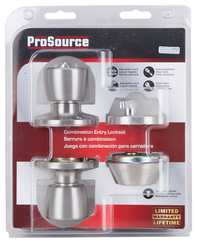 ProSource BS6B1-PS Deadbolt and Entry Lockset, Turnbutton Lock, Knob Handle, Tulip Design, Stainless Steel, 3 Grade, Pack of 2