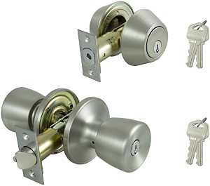 ProSource BS6B1-PS Deadbolt and Entry Lockset, Turnbutton Lock, Knob Handle, Tulip Design, Stainless Steel, 3 Grade, Pack of 2