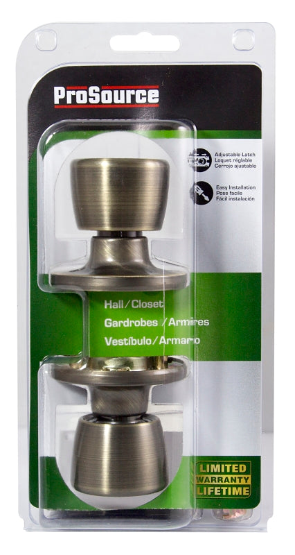 ProSource TS830V-PS Passage Knob, Metal, Antique Brass, 2-3/8 to 2-3/4 in Backset, 1-3/8 to 1-3/4 in Thick Door