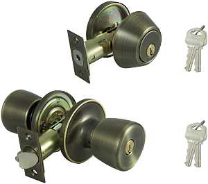 ProSource BS8B1-PS Deadbolt and Entry Lockset, Turnbutton Lock, Tulip Design, Antique Brass, 3 Grade, Brass, Pack of 2