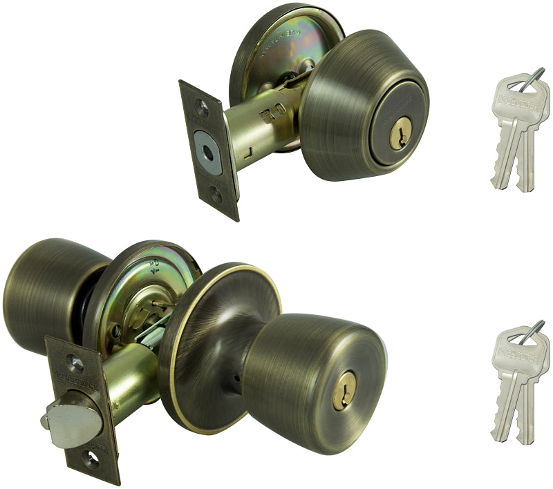 ProSource BS8B1-PS Deadbolt and Entry Lockset, Turnbutton Lock, Tulip Design, Antique Brass, 3 Grade, Brass, Pack of 2