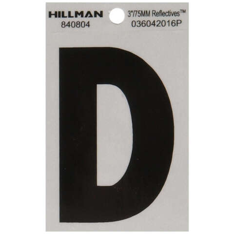 HILLMAN 3 in. Reflective Black Vinyl Self-Adhesive Letter D 1 pc, Pack of 6