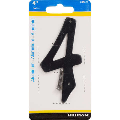 HILLMAN 4 in. Black Aluminum Nail-On Number 4 1 pc, Pack of 3