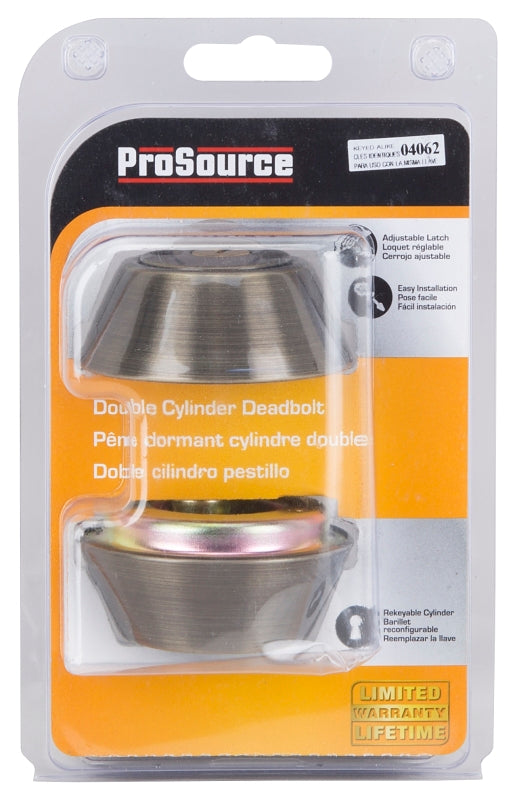 ProSource DB82V-PS Deadbolt, 3 Grade, Antique Brass, 2-3/8 to 2-3/4 in Backset, KW1 Keyway, 1-3/8 to 1-3/4 in Thick Door, Pack of 3