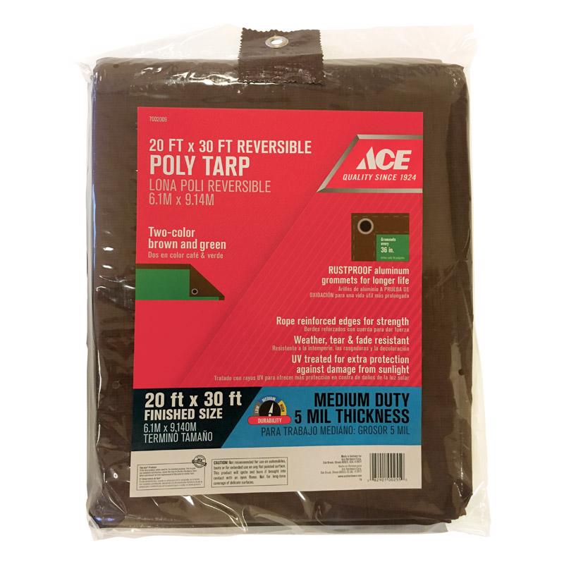 Ace 20 ft. W X 30 ft. L Medium Duty Polyethylene Tarp Brown/Green