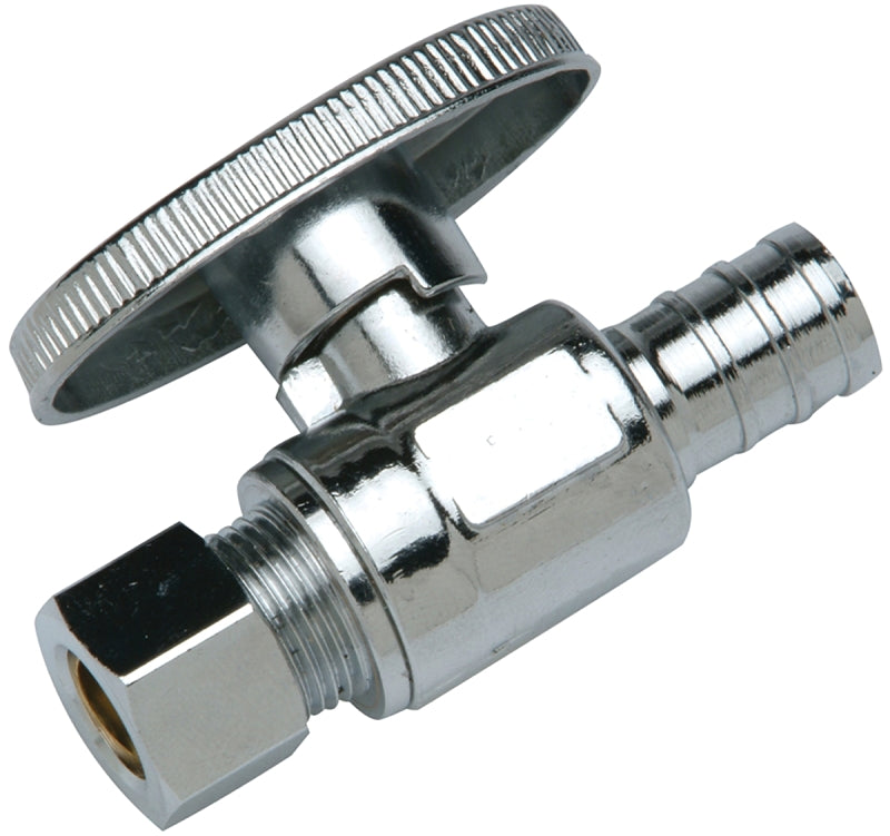 Apollo APXVS1238C Stop Valve, 1/2 x 3/8 in Connection, PEX Barb x Compression, Brass Body, 180 deg F, Chrome