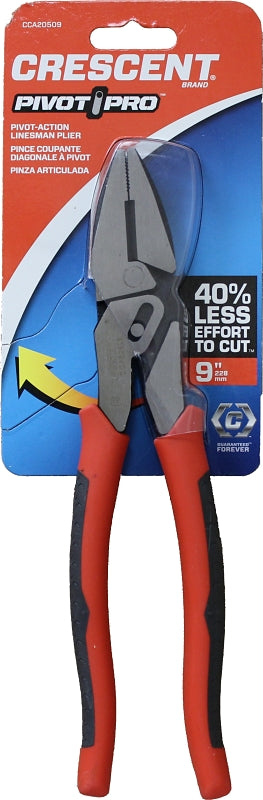 Crescent Pivot Pro Series CCA20509 Lineman's Plier, 9 in OAL, 1.3 in Jaw Opening, Red Handle, Dual Grip Handle