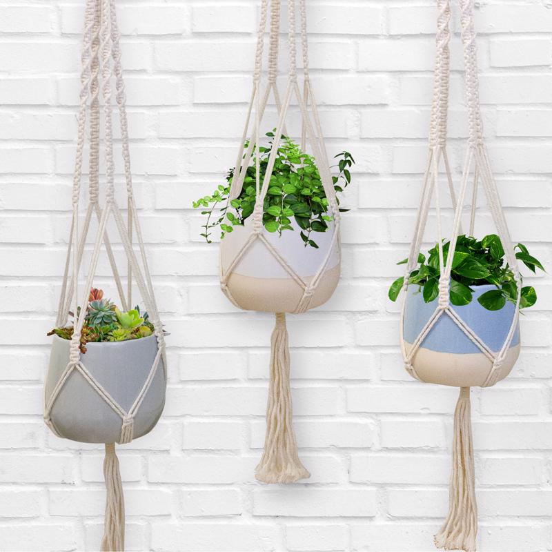 Trendspot Macrame 4.7 in. H X 5.7 in. W X 5.7 in. D X 5.5 in. D Ceramic Planter Aqua, Pack of 2