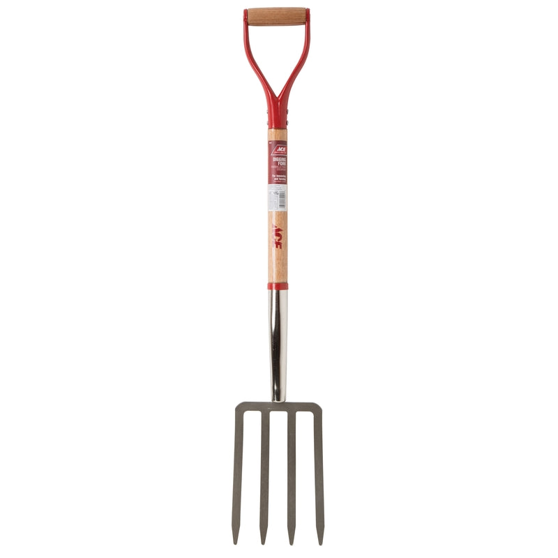 Ace 4 Tine Steel Spading Fork 30 in. Wood Handle