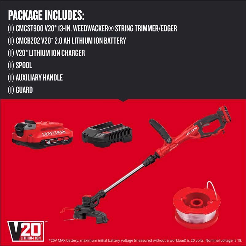 Craftsman V20 CMCST900D1 13 in. Battery Edger/Trimmer Kit (Battery & Charger)