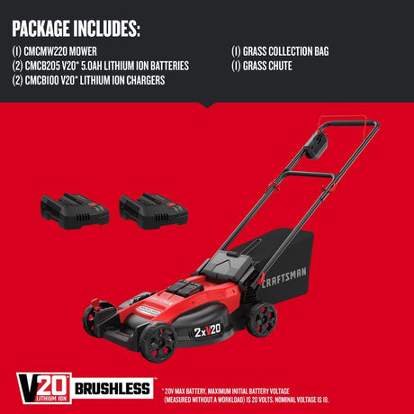 Craftsman V20 2x20V CMCMW220P2 20 in. Battery Lawn Mower Kit (Battery & Charger)