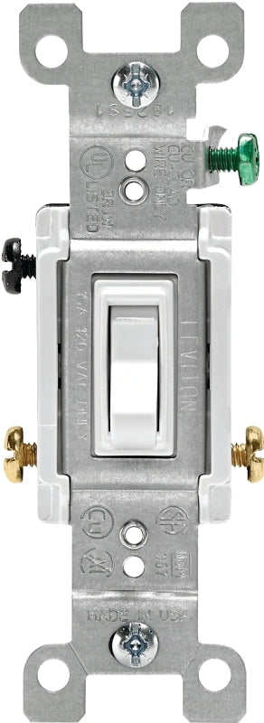 Leviton 1453-2W Series Switch, White, 15 A, 120 V, 3-Position, Push-In Terminal, Thermoplastic Housing Material