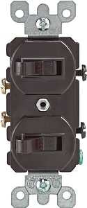 Leviton S00-05224-02S Duplex Combination Double Switch, 15 A, 120/277 V, Lead Wire Terminal, Brown