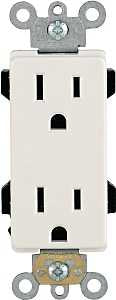 Leviton 242-16252-00W Duplex Receptacle, 2 -Pole, 15 A, 125 V, Back, Side Wiring, NEMA: 5-15R, White