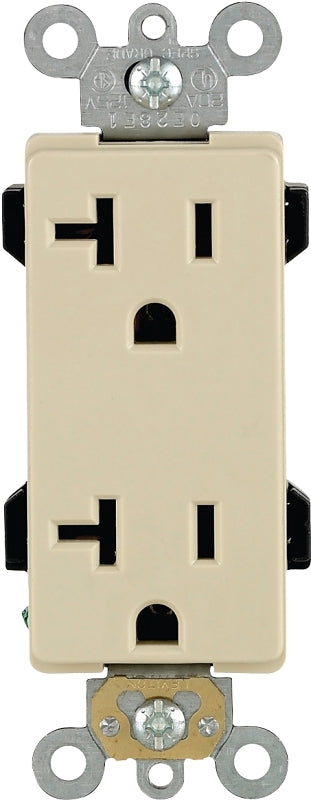 Leviton S01-16352-0IS Duplex Receptacle, 2 -Pole, 20 A, 125 V, Back, Side Wiring, NEMA: 5-20R, Ivory