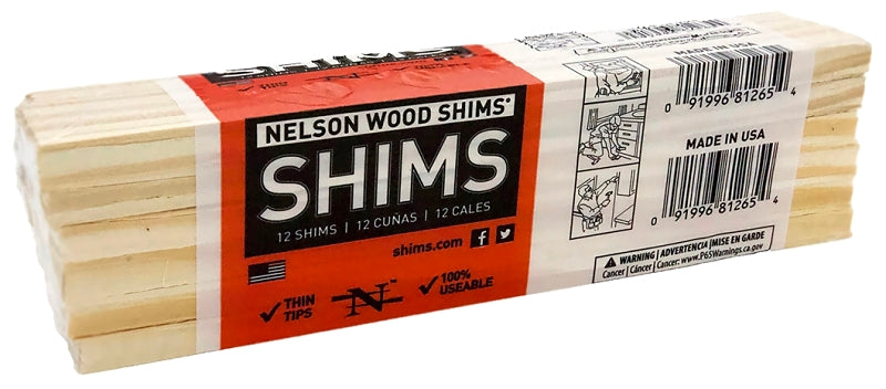 Nelson PSH8/12/36/65 Shim, 8 in L, 1-3/8 in W, 1/4 in Thick, Pine Wood, Pack of 36