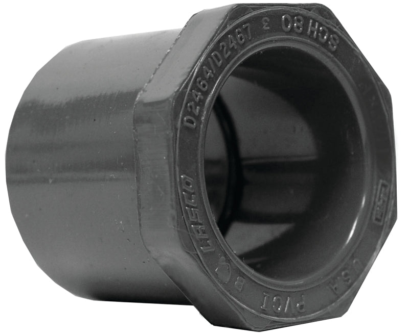 Lasco 837247BC Reducing Bushing, 2 x 1/2 in, Spigot x Slip, PVC, SCH 80 Schedule