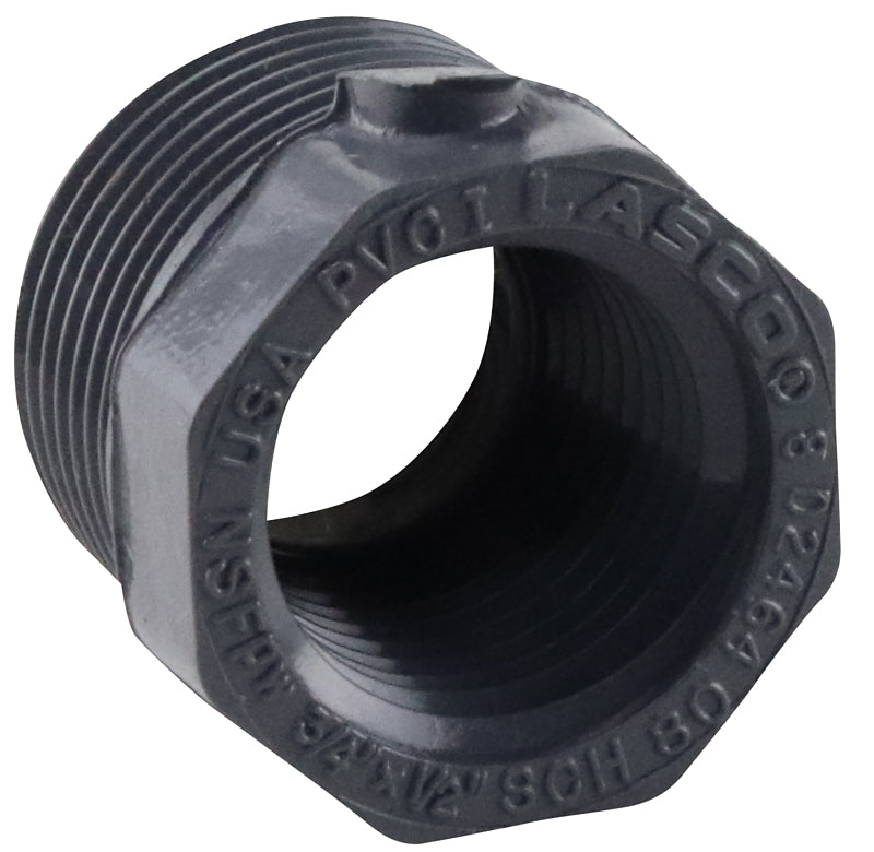 Lasco 839101BC Reducing Bushing, 3/4 x 1/2 in, Male x Female, PVC, SCH 80 Schedule