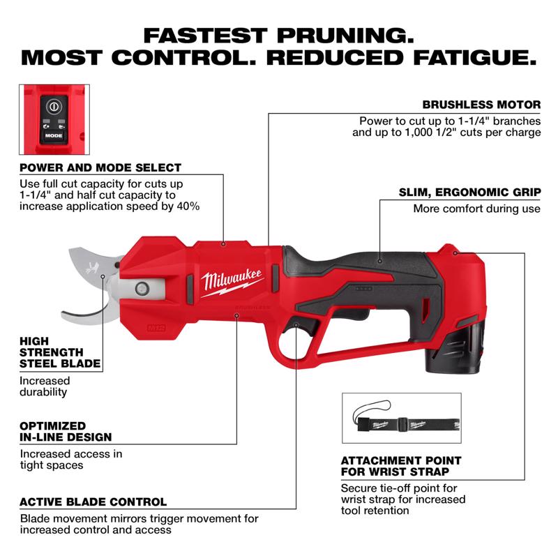 Milwaukee M12 2534-21 Steel Curved Cordless Pruner