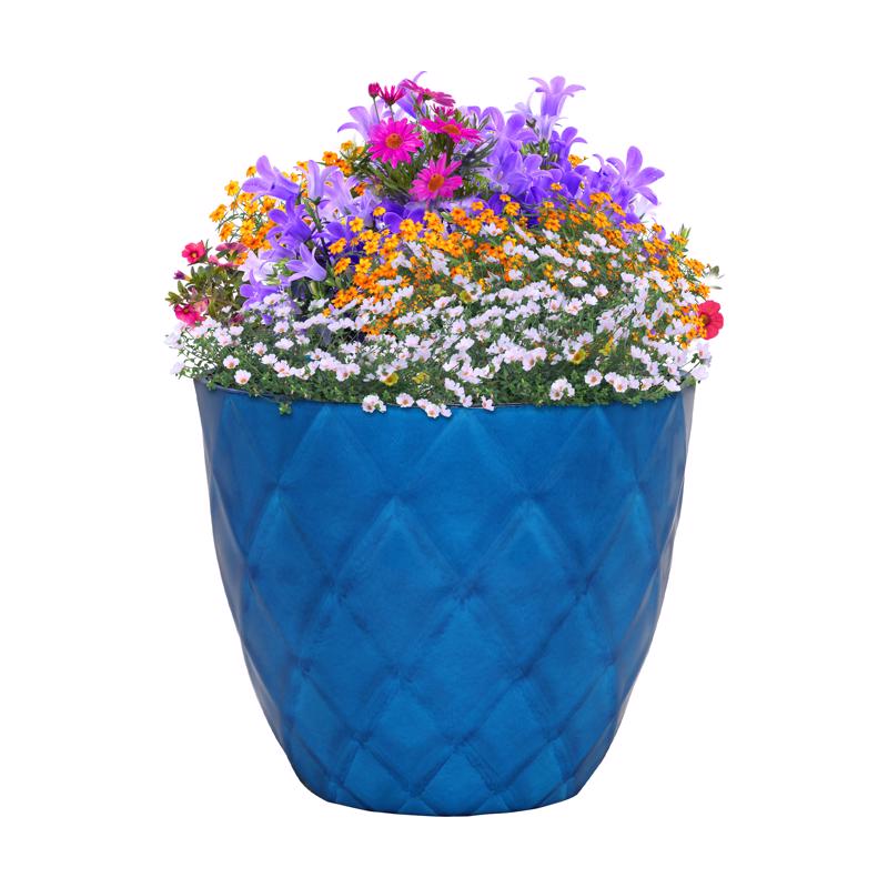 L&G 13.5 in. H X 16 in. D Polyresin Diamond Planter Blue