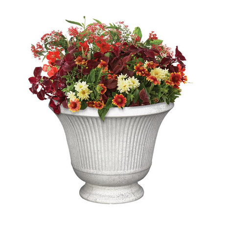 L&G 12.9 in. H X 16 in. D Polyresin Pedestal Urn Planter Stone