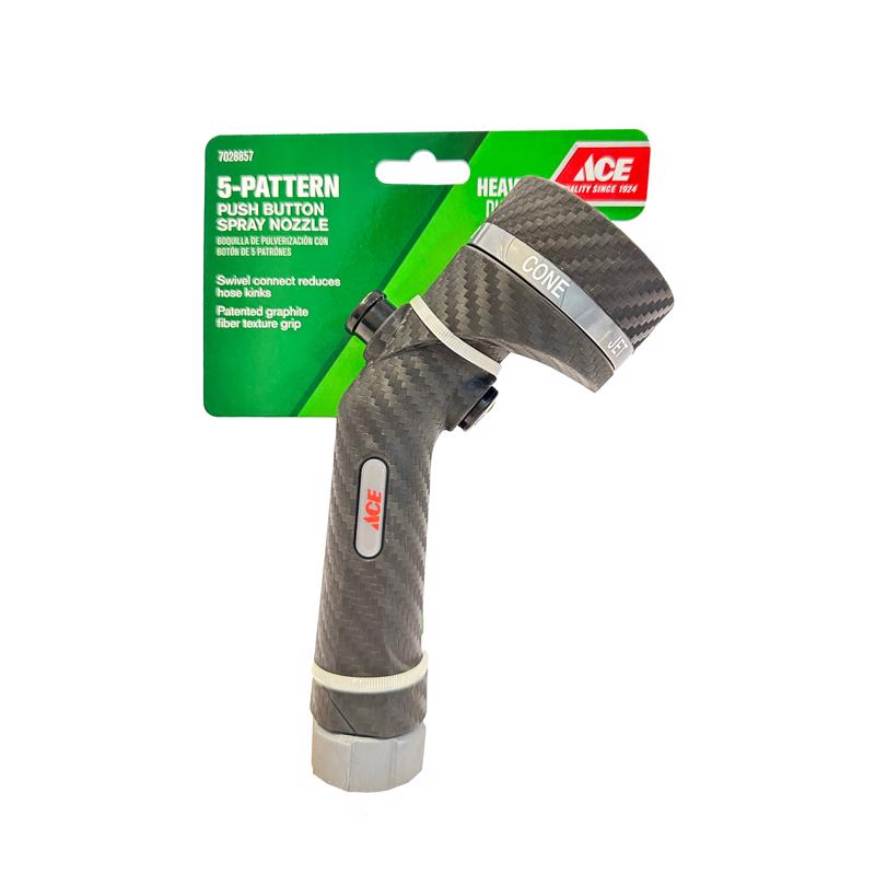 Ace 5 Pattern Adjustable Multi-Pattern Rubber Heavy-Duty Hose Nozzle