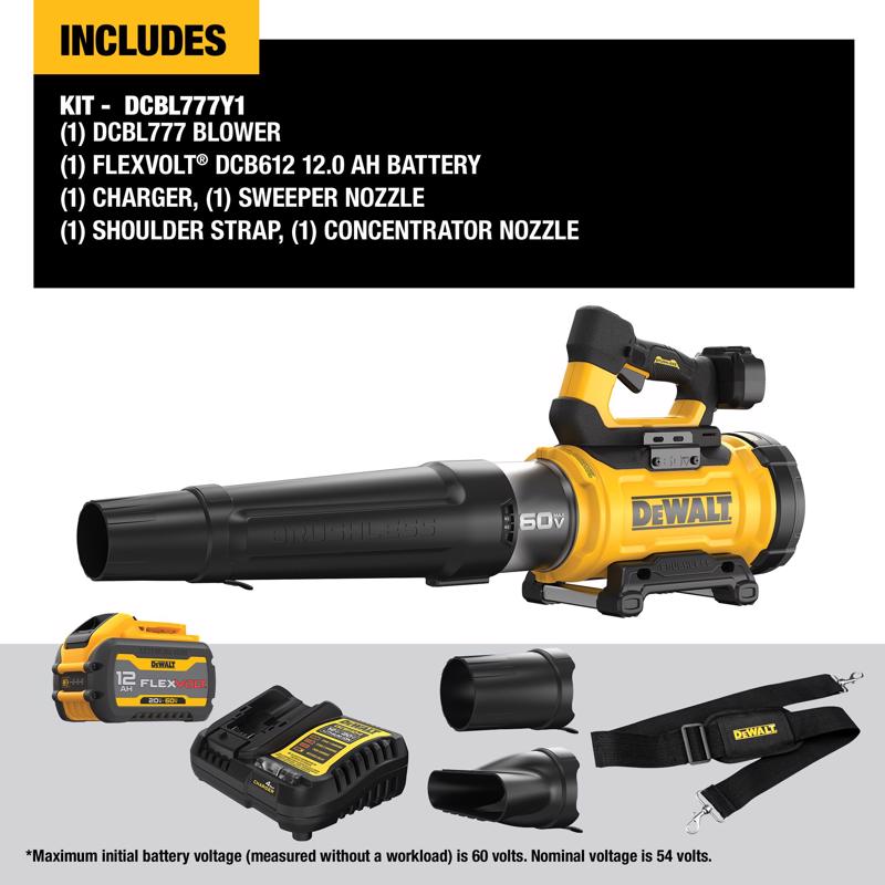 DeWalt 60V MAX DCBL777Y1 157 mph 760 CFM 60 V Battery Handheld Blower Kit (Battery & Charger)