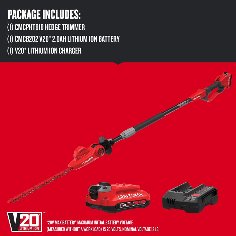 Craftsman V20 CMCPHT818D1 18 in. 20 V Battery Pole Hedge Trimmer Kit (Battery & Charger)