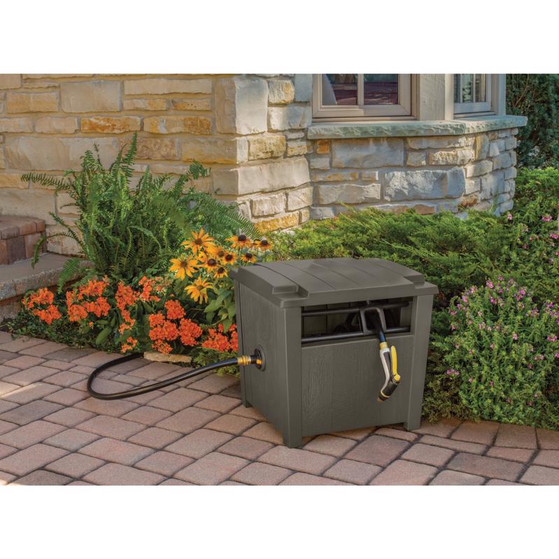 Suncast Slide Trak 175 ft. Brown Retractable Free Standing Hideaway Hose Reel