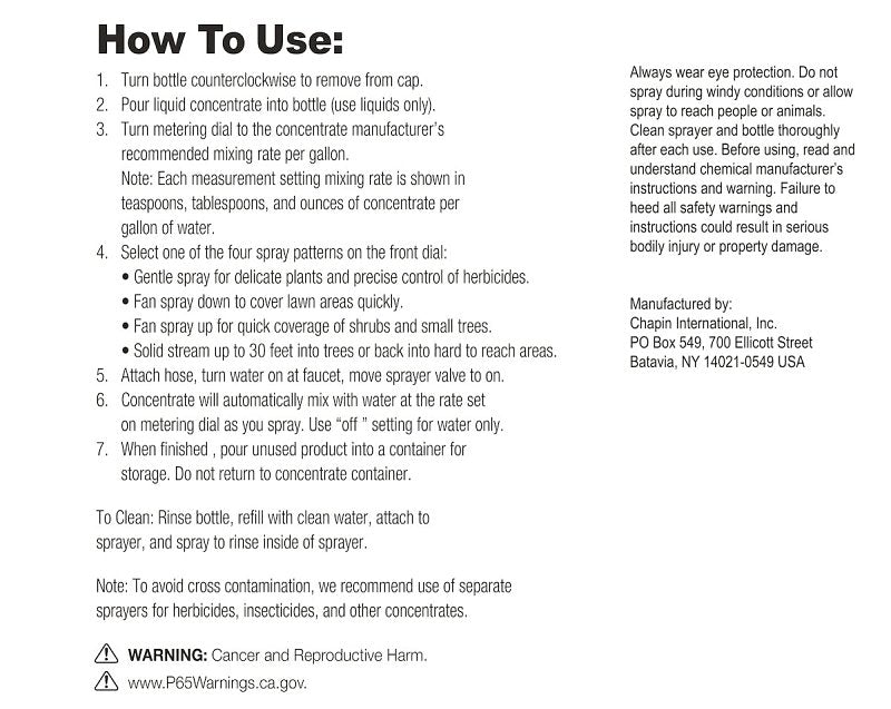 Chapin G499 Hose End Sprayer, Adjustable, 2-1/4 in Tank Mouth Opening, 32 oz Cup, Poly