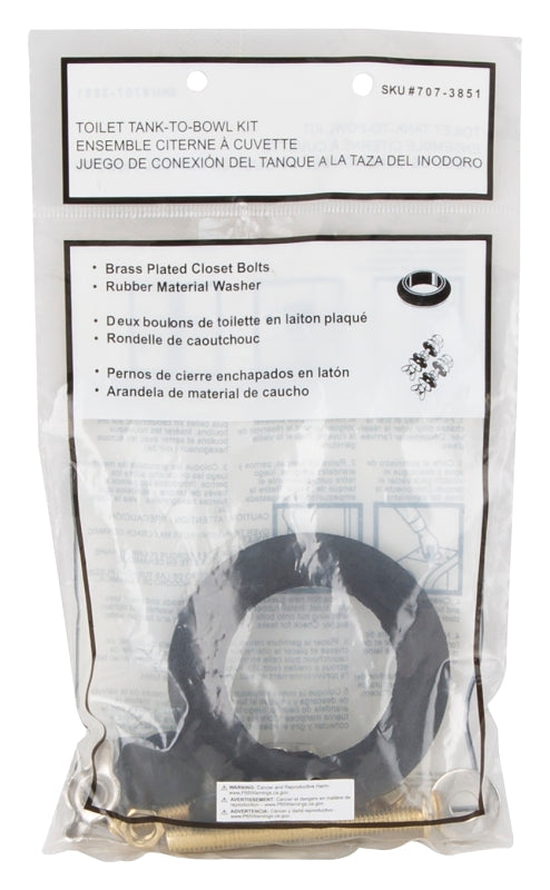 ProSource TW0917 Tank-to-Bowl Connector Kit, (2) Closet Bolts (1) Washer-Piece, Rubber (Washer)/Steel (Closet Bolts)