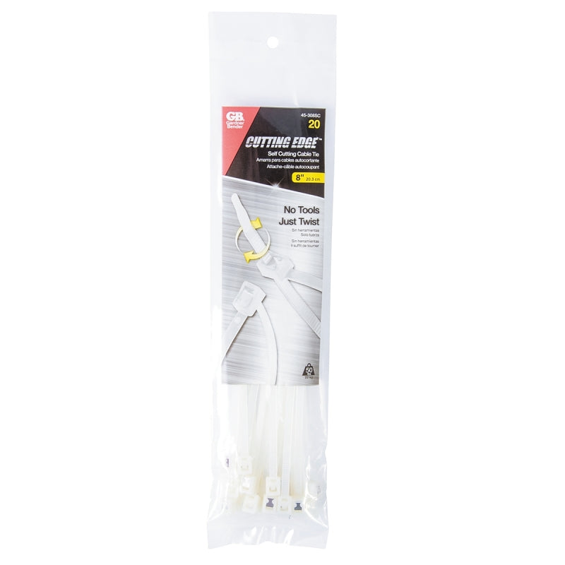 Gardner Bender 45-308SC Cable Tie, 2 in Max Bundle Dia, Double-Lock Locking, 6/6 Nylon, Natural, 8.6 in L, 20/BAG