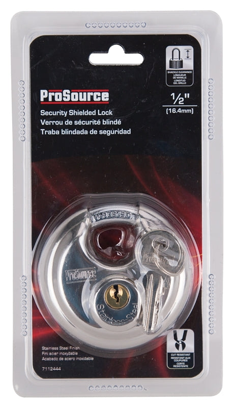 ProSource YB0070 Security Lock, 1/2 in Dia Shackle, 1 in H Shackle, Steel Shackle, Stainless Steel Body, Stainless Steel