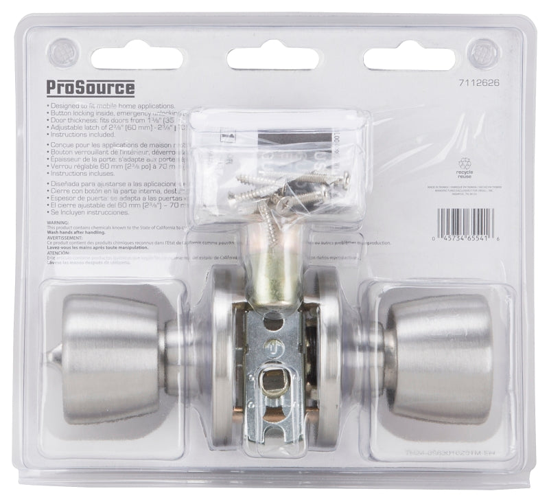 ProSource T-5764SS-BK Privacy Lockset, Bell, Tulip Design, Stainless Steel, Stainless Steel