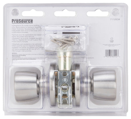 ProSource T-5764SS-PS Passage Knob, Metal, Stainless Steel, 2-3/8 to 2-3/4 in Backset, 1-3/8 to 1-3/4 in Thick Door