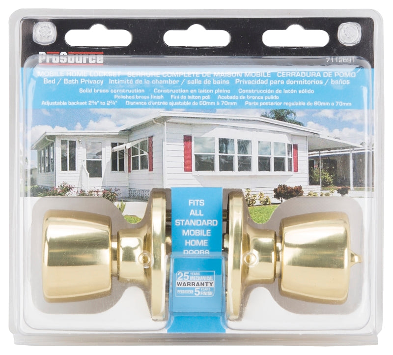ProSource T-5764PB-BK Privacy Lockset, Brass, Polished Brass