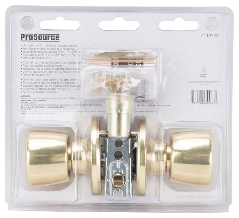 ProSource T-5764PB-PS Passage Knob, Brass, Polished Brass