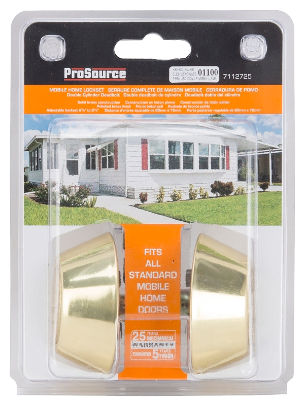 ProSource T-D102PB Deadbolt, 3 Grade, Polished Brass, 2-3/8 to 2-3/4 in Backset, KW1 Keyway, Pack of 3